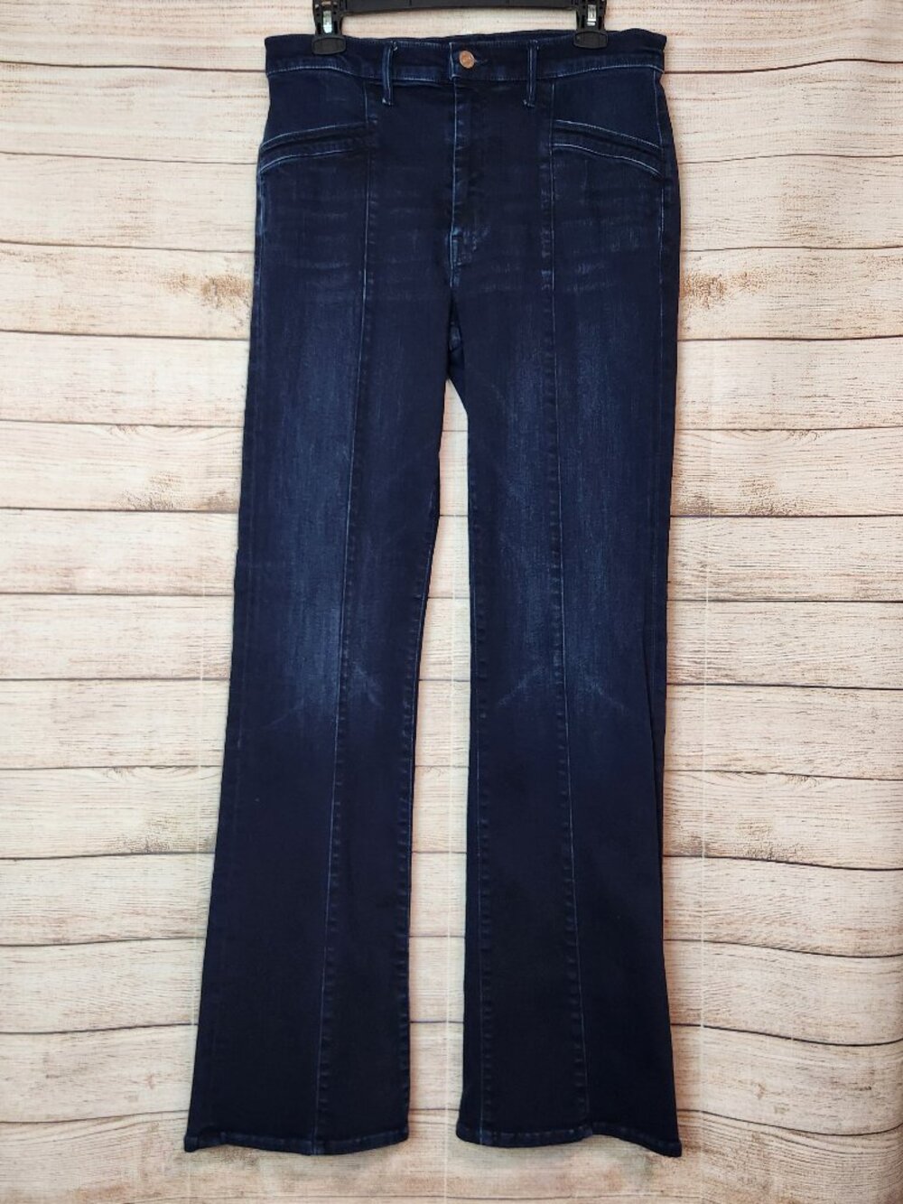MOTHER The Slant Drama Dark Wash After Party Seamed Flare Jeans Size 32